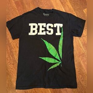 Spencer's Black Tee with Green Leaf and White Text